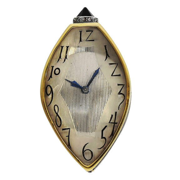 Rare gold, onyx and rock crystal Art Deco neck watch Circa 1925 Rare gold, onyx and rock crystal Art Deco neck watch Circa 1925