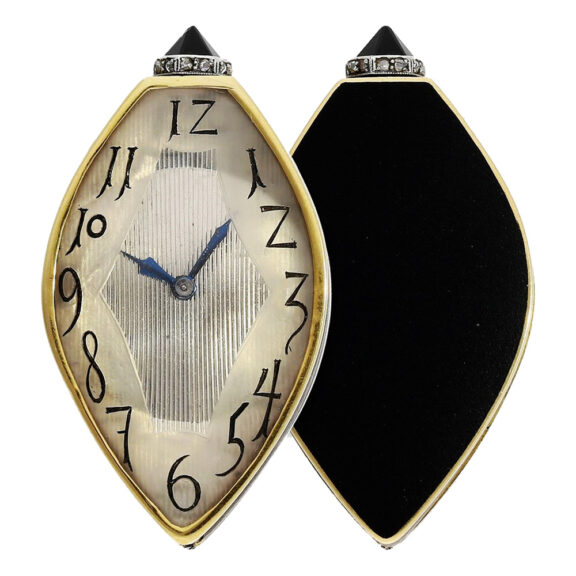 Rare gold, onyx and rock crystal Art Deco neck watch Circa 1925