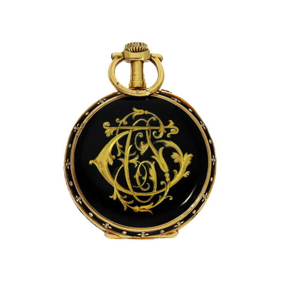Swiss 18K gold, black enamel ladies pocket watch Circa 1890 Swiss 18K gold, black enamel ladies pocket watch Circa 1890
