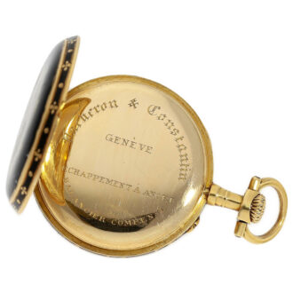 Swiss 18K gold, black enamel ladies pocket watch Circa 1890