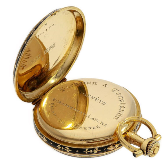 Swiss 18K gold, black enamel ladies pocket watch Circa 1890 Swiss 18K gold, black enamel ladies pocket watch Circa 1890