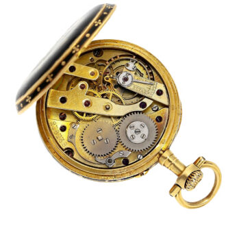 Swiss 18K gold, black enamel ladies pocket watch Circa 1890