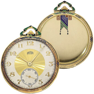 Rare French gold and enamel Art Deco pocket watch Circa 1925