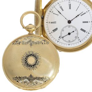 Swiss gold enamel full hunting pocket watch Circa 1870
