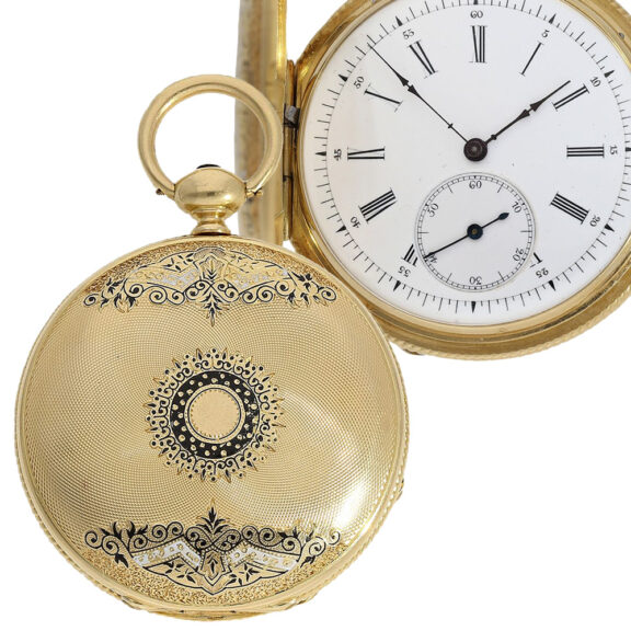 Swiss gold enamel full hunting pocket watch Circa 1870