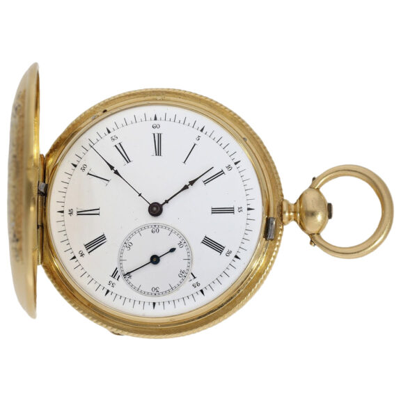 Swiss gold enamel full hunting pocket watch Circa 1870 Swiss gold enamel full hunting pocket watch Circa 1870