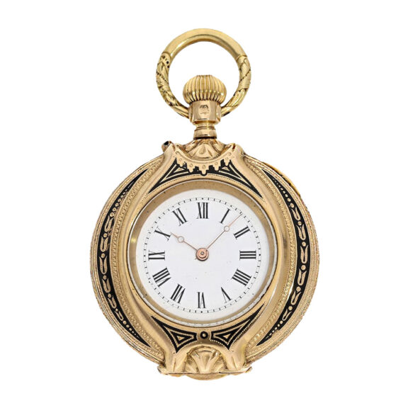 Rare gold, enamel form pocket watch with diamonds Circa 1880 Rare gold, enamel form pocket watch with diamonds Circa 1880