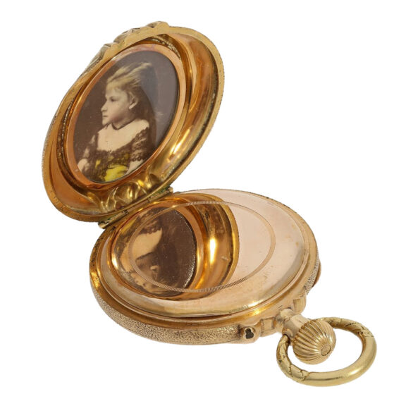 Rare gold, enamel form pocket watch with diamonds Circa 1880 Rare gold, enamel form pocket watch with diamonds Circa 1880