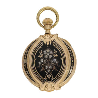 Rare gold, enamel form pocket watch with diamonds Circa 1880