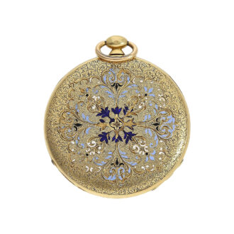Extremely flat French gold and enamel cylinder watch Circa 1840