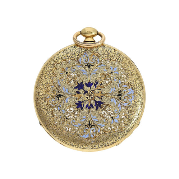 Extremely flat French gold and enamel cylinder watch Circa 1840 Extremely flat French gold and enamel cylinder watch Circa 1840