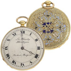 Extremely flat French gold and enamel cylinder watch Circa 1840