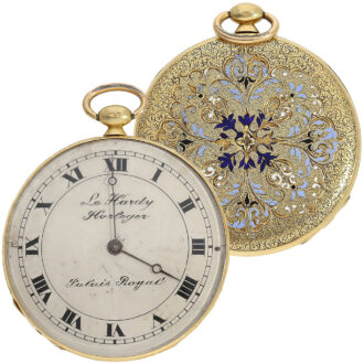 Extremely flat French gold and enamel cylinder watch Circa 1840
