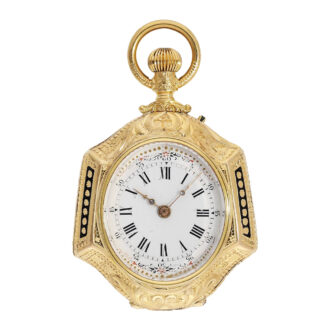 Small Swiss 18K gold, enamel form pendant watch Circa 1870