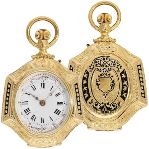 Small Swiss 18K gold and enamel pendant watch Circa 1870