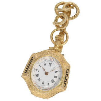 Small Swiss 18K gold, enamel form pendant watch Circa 1870