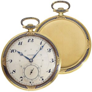 Swiss 18K gold enamel pocket watch with original box Circa 1910