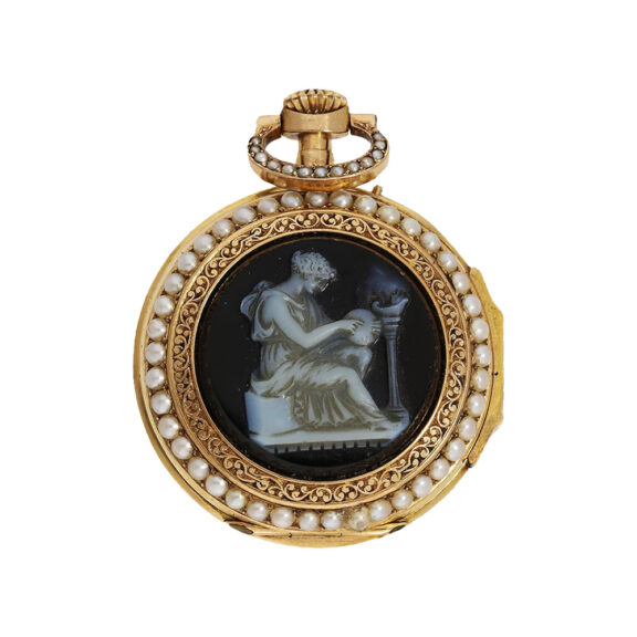 French pearl, agate cameo-set watch with chatelaine Circa 1880 French pearl, agate cameo-set watch with chatelaine Circa 1880