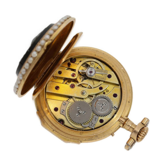 French pearl, agate cameo-set watch with chatelaine Circa 1880 French pearl, agate cameo-set watch with chatelaine Circa 1880