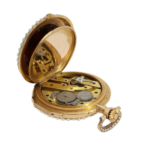 French pearl, agate cameo-set watch with chatelaine Circa 1880 French pearl, agate cameo-set watch with chatelaine Circa 1880