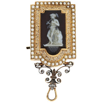 French pearl, agate cameo-set watch with chatelaine Circa 1880