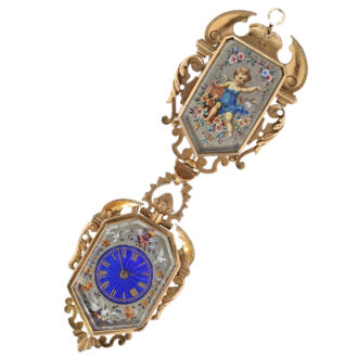 Rare gold, enamel watch in the shape of a coat of arms Circa 1880