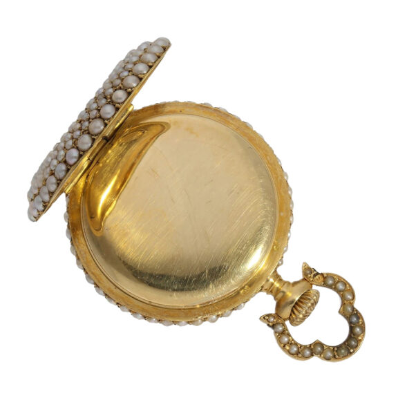 Swiss gold, enamel and pearl-set ladies' pendant watch Circa 1900 Swiss gold, enamel and pearl-set ladies' pendant watch Circa 1900