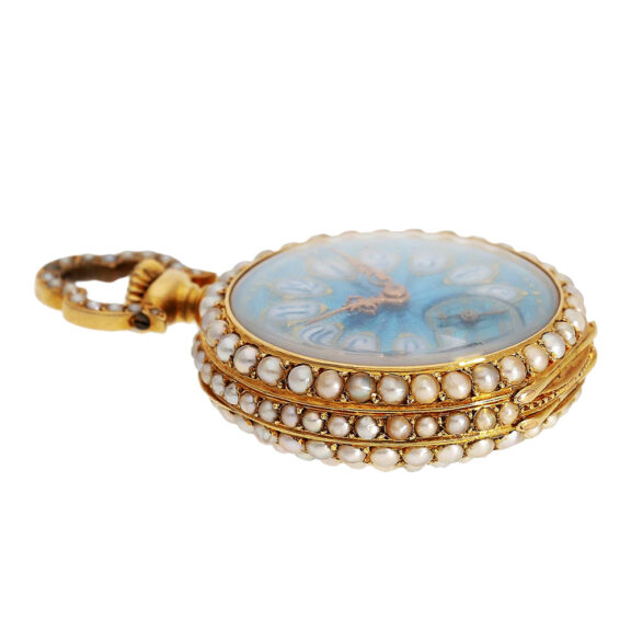 Swiss gold, enamel and pearl-set ladies' pendant watch Circa 1900 Swiss gold, enamel and pearl-set ladies' pendant watch Circa 1900