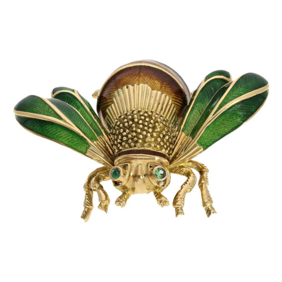French gold and enamel watch in the form of a beetle Circa 1955