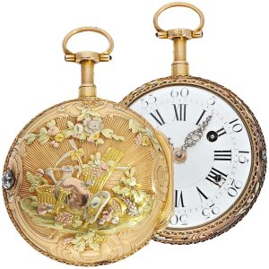 French attractive four-coloured gold pocket watch Circa 1760