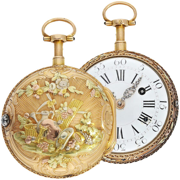 French attractive four-coloured gold pocket watch Circa 1760