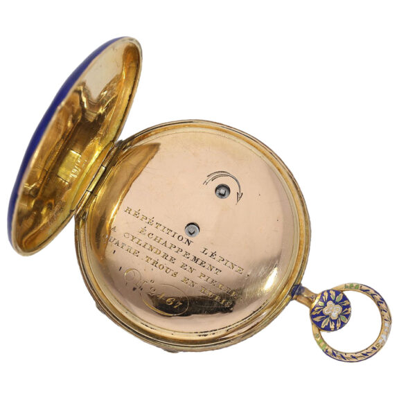 French gold enamel quarter repeating cylinder watch Circa 1820 French gold enamel quarter repeating cylinder watch Circa 1820