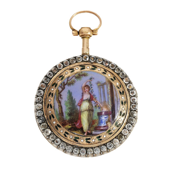 French 2-coloured gold verge with enamel painting Circa 1770 French 2-coloured gold verge with enamel painting Circa 1770