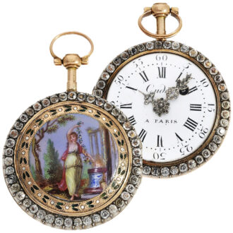 French 2-coloured gold verge with enamel painting Circa 1770