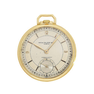 Swiss 18K gold keyless lever pocket watch with rare dial Circa 1935