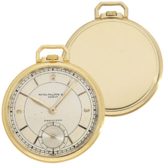 Swiss 18K gold keyless lever pocket watch with rare dial Circa 1935