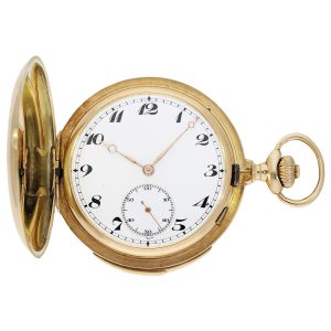 Swiss 14K gold minute repeating keyless pocket watch Circa 1910