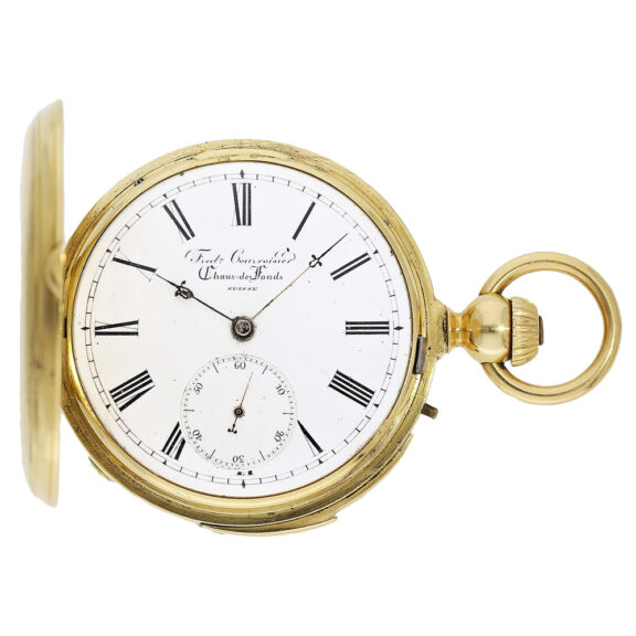 Swiss gold hunting cased repeating pocket watch Circa 1850