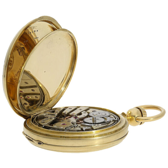 Swiss gold hunting cased repeating pocket watch Circa 1850 Swiss gold hunting cased repeating pocket watch Circa 1850