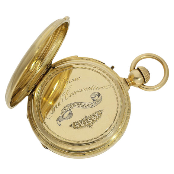 Swiss gold hunting cased repeating pocket watch Circa 1850 Swiss gold hunting cased repeating pocket watch Circa 1850