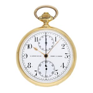 French 18 Carat gold lever chronograph with register Circa 1905