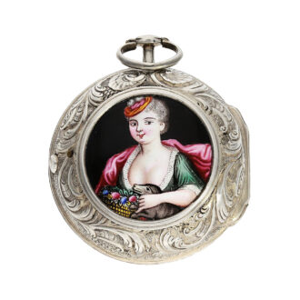 English repoussé date verge with enamel painting Circa 1766