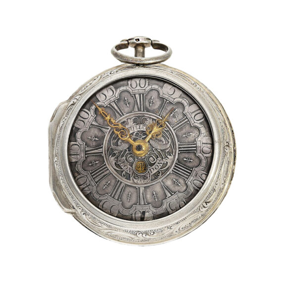 English repoussé date verge with enamel painting Circa 1766 English repoussé date verge with enamel painting Circa 1766