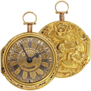English gold repoussé pair-cased repeating watch Circa 1750