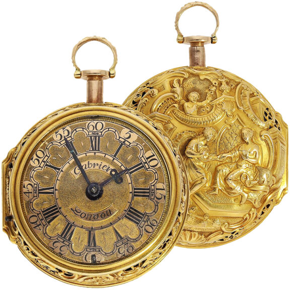 English gold repoussé pair-cased repeating watch Circa 1750