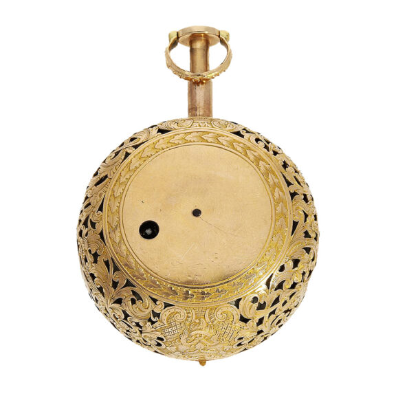 English gold repoussé pair-cased repeating watch Circa 1750 English gold repoussé pair-cased repeating watch Circa 1750