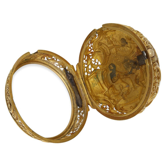 English gold repoussé pair-cased repeating watch Circa 1750 English gold repoussé pair-cased repeating watch Circa 1750