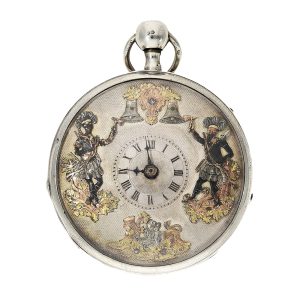 Swiss silver repeating watch with figured automaton Circa 1820