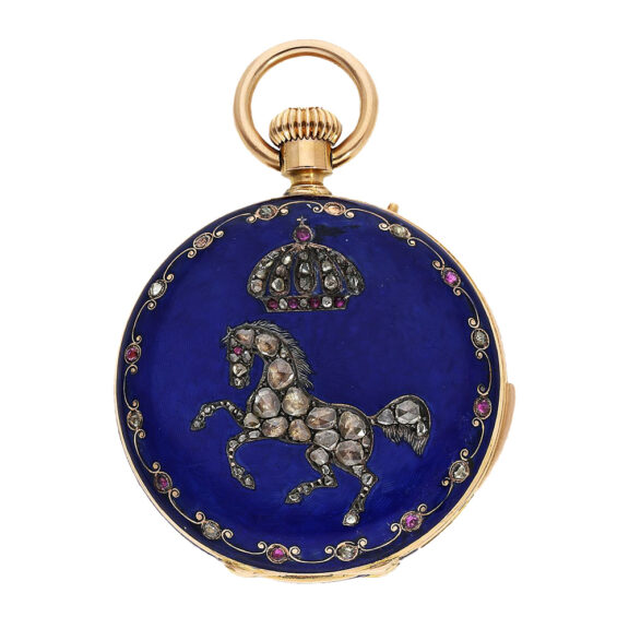 Swiss gold enamel and diamond-set pocket watch Circa 1860 Swiss gold enamel and diamond-set pocket watch Circa 1860