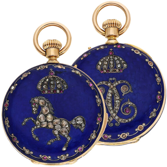 Swiss gold enamel and diamond-set pocket watch Circa 1860